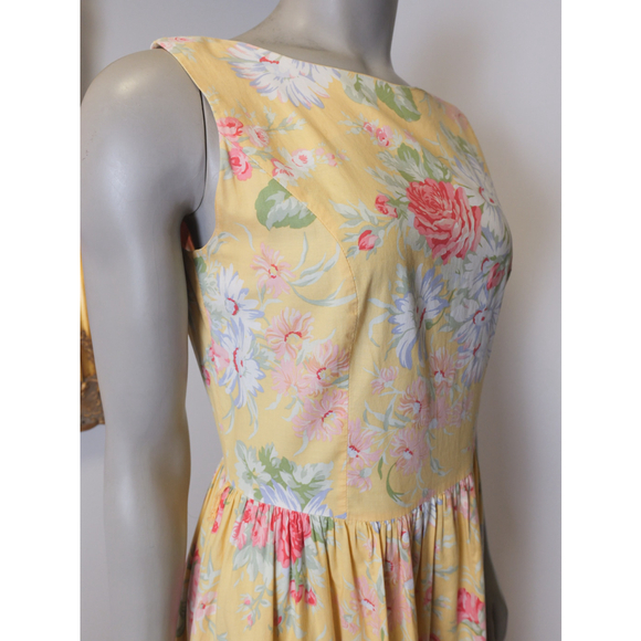 Women's Laura Ashley Cottage Core Floral Cotton Dress Yellow Size USA 10 - Picture 3 of 10